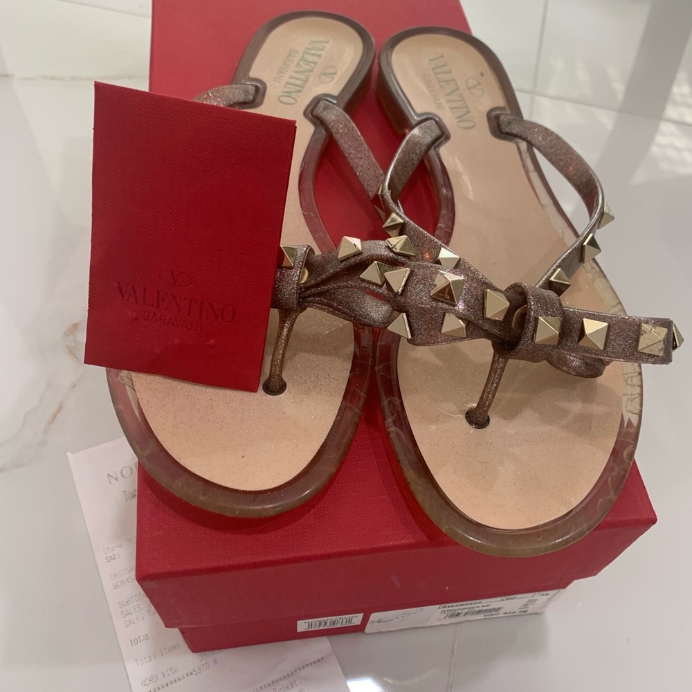Valentino Garavani -Rockstar Stud Jelly Thong Muticolor Gold